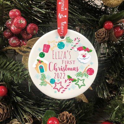 Personalised Ceramic First Christmas Bauble - Christmas Theme