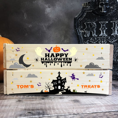 Personalised Printed Halloween Trick or Treat Crate Haunted House