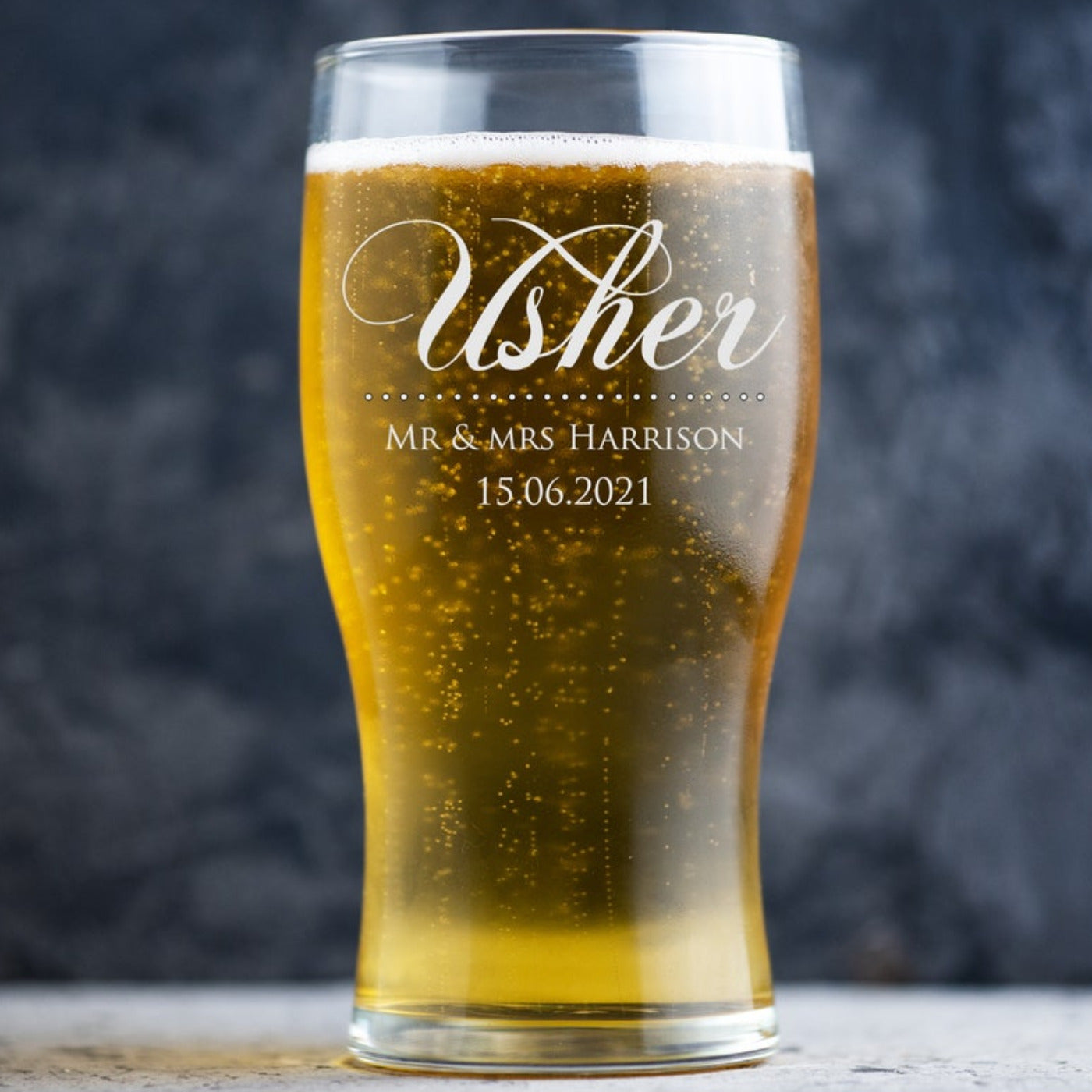 Personalised Wedding Beer Glass Classic Design - Role to Mr & Mrs