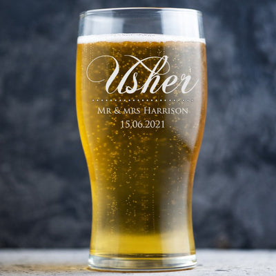 Personalised Wedding Beer Glass Classic Design - Role to Mr & Mrs