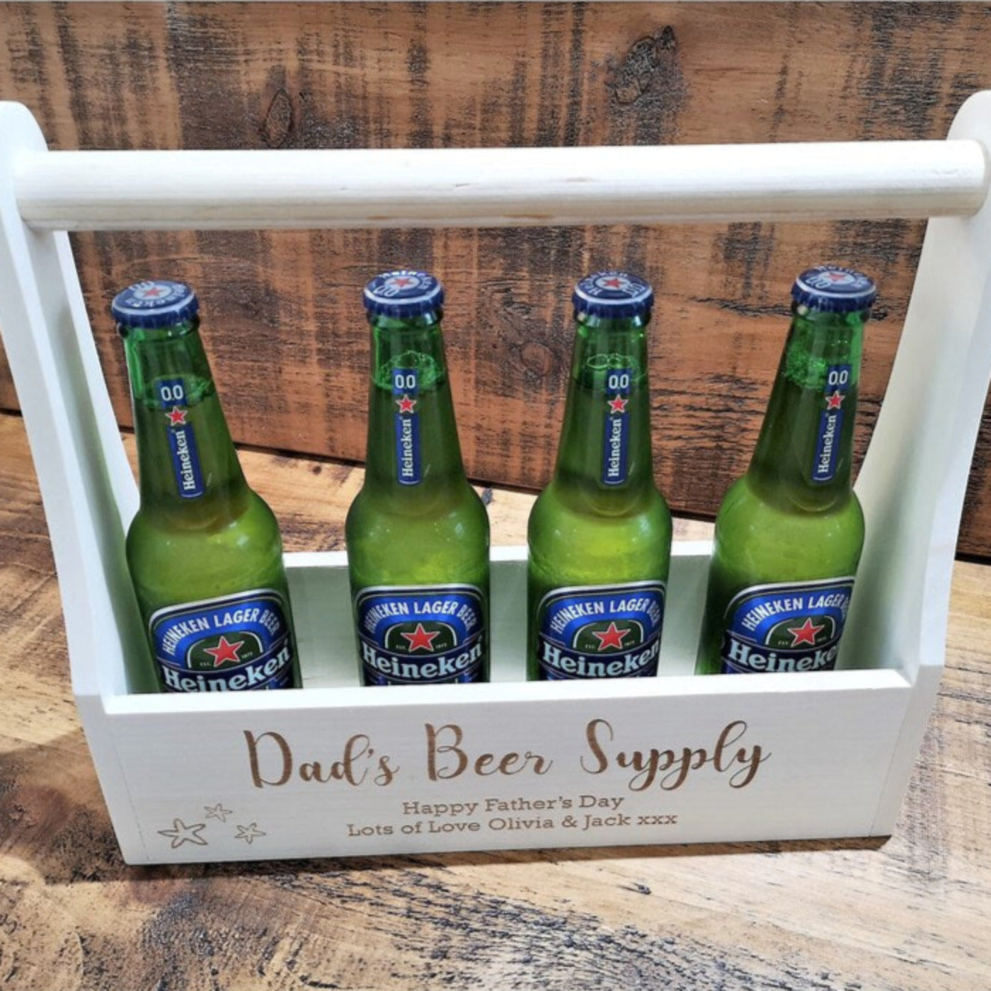Personalised Wooden Beer Carrier - Dad's Beer Supply