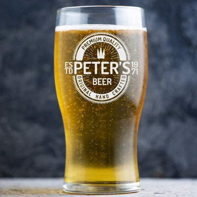 Personalised Beer Glass Classic Design - Name & Beer Label