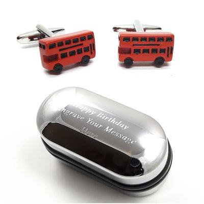 UK England London Red Bus Cufflinks & Engraved Gift Box (X2PSN065) - Novelty Cufflinks, Personalised Cufflinks Box