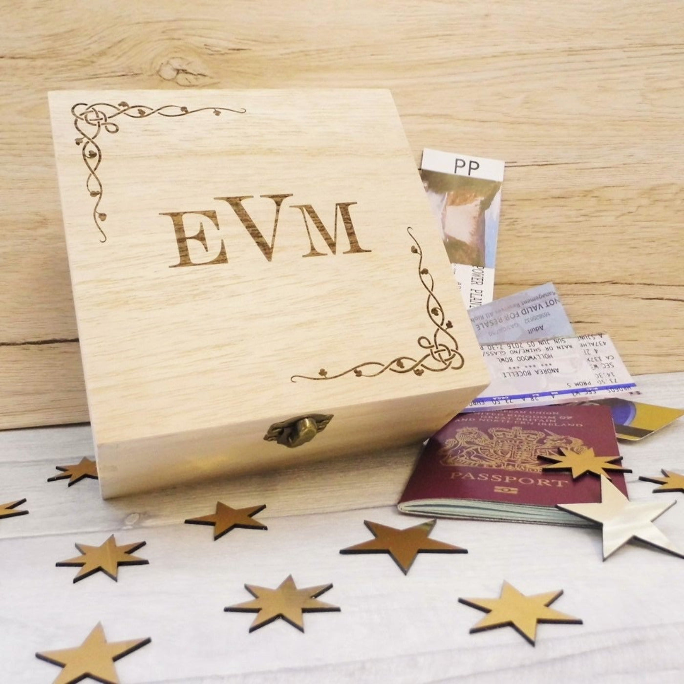 Personalised, Engraved Wooden Keepsake Box - Initials