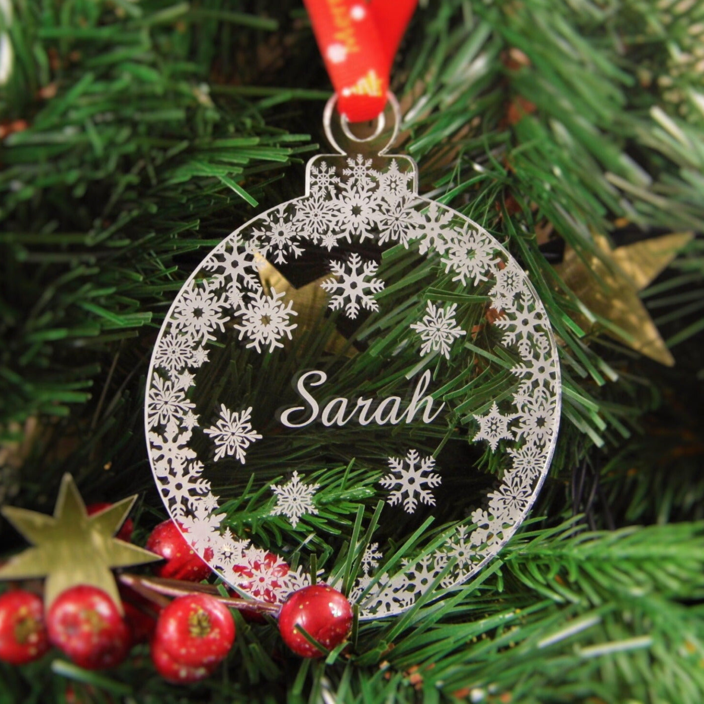 Personalised Christmas Tree Decoration Engraved Bauble Gift - Snow Bauble - snow_name