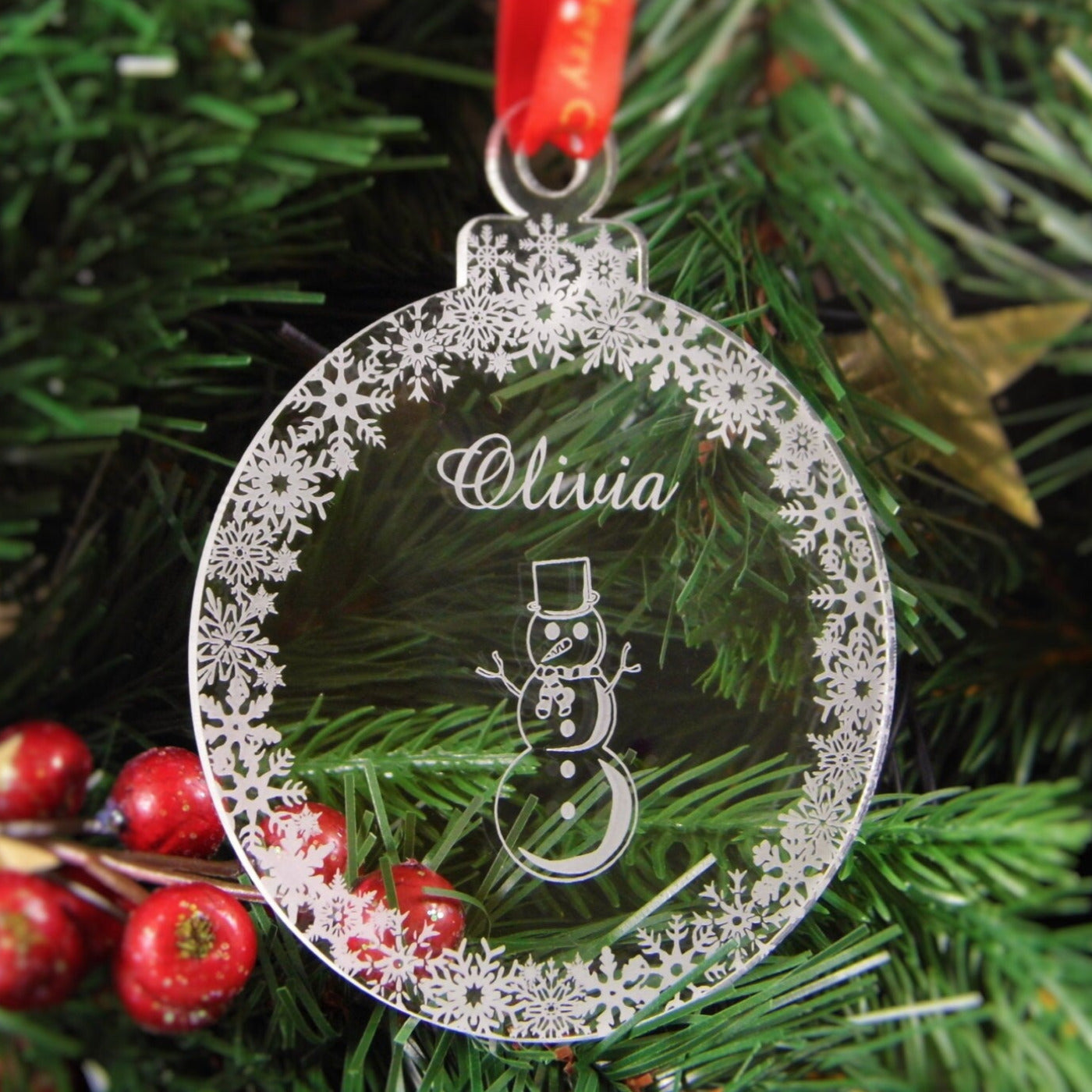 Personalised Christmas Tree Decoration Engraved Bauble Gift - Snowman Bauble - snowman_bauble