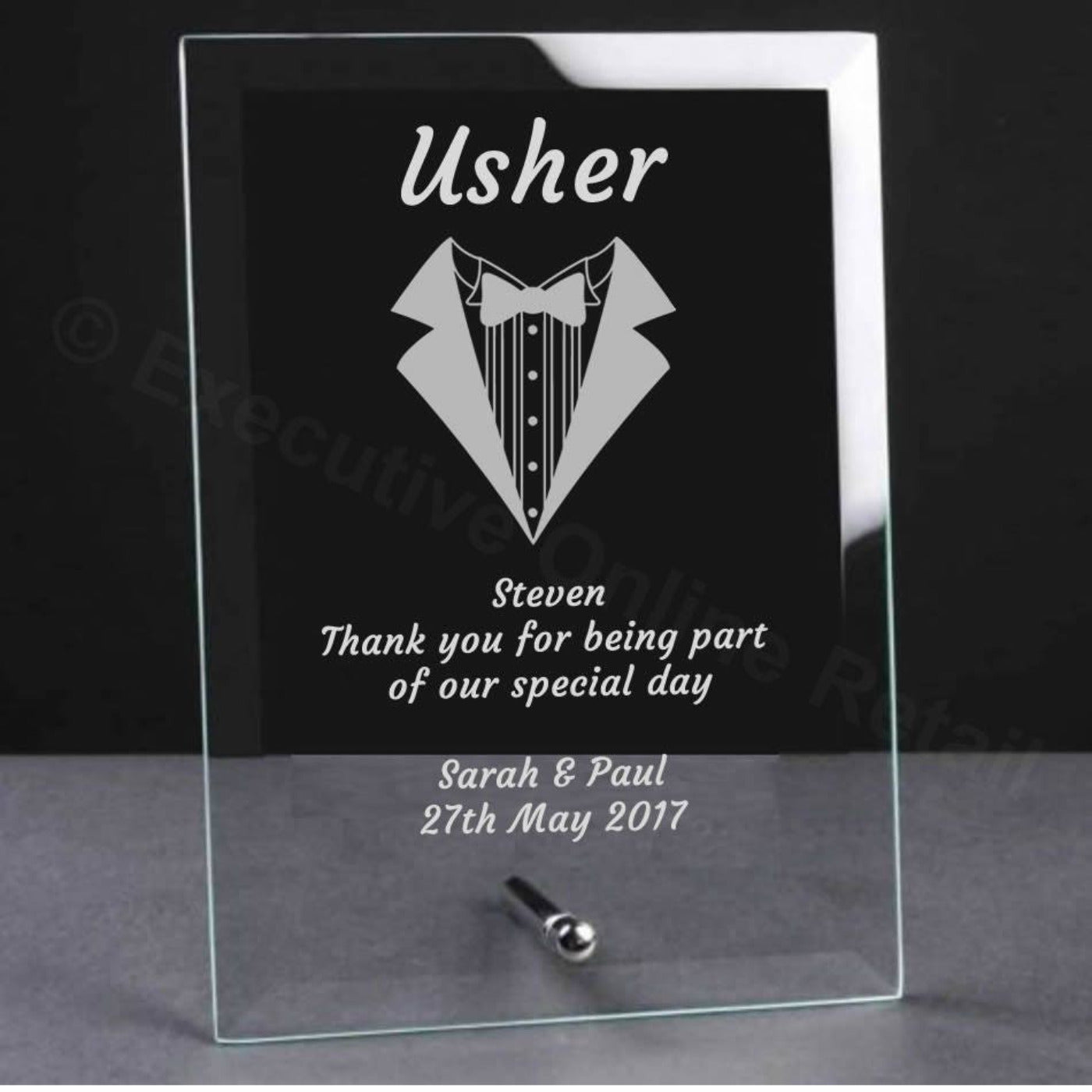 Engraved Wedding Glass Plaque - Usher