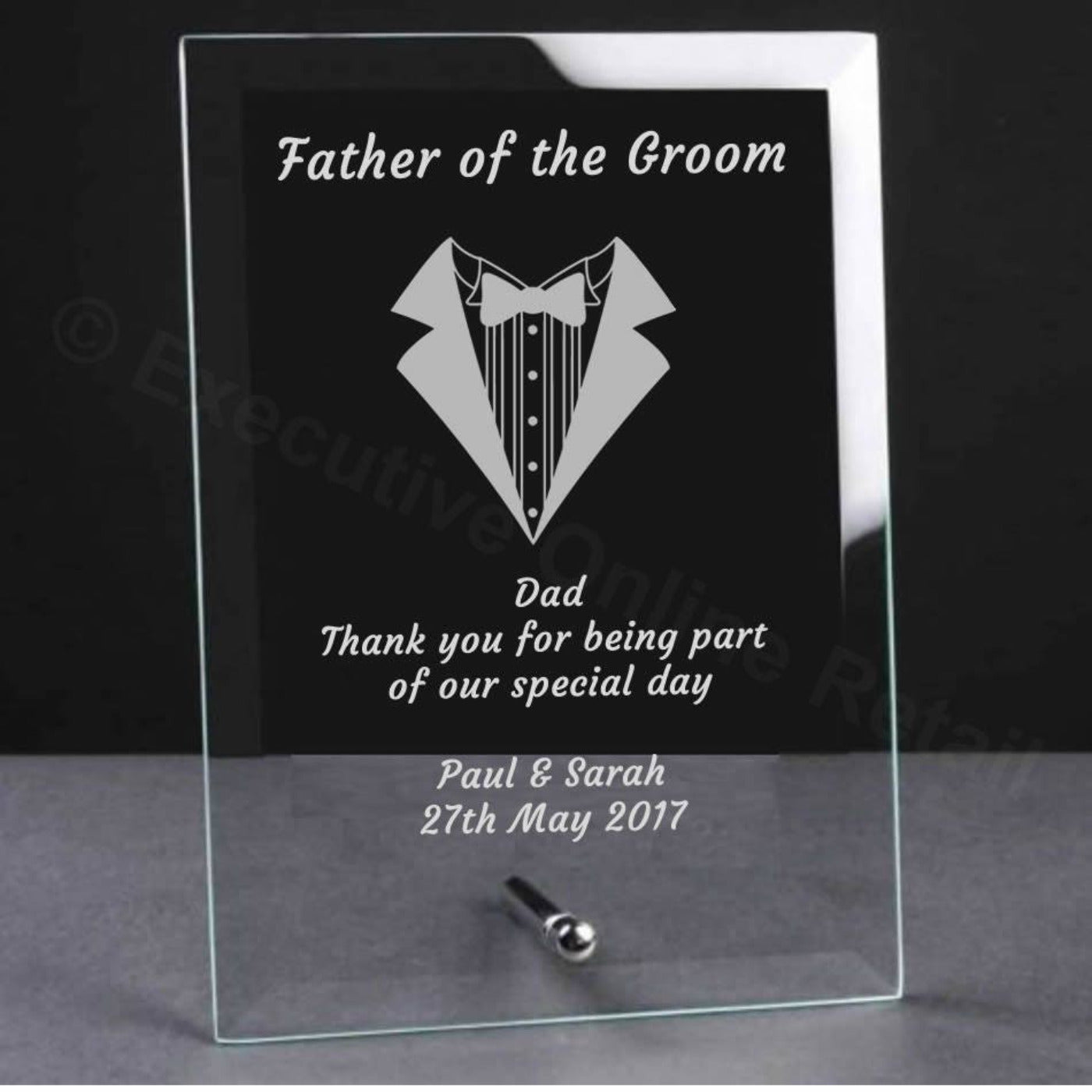 Engraved Wedding Glass Plaque - Father of the Groom