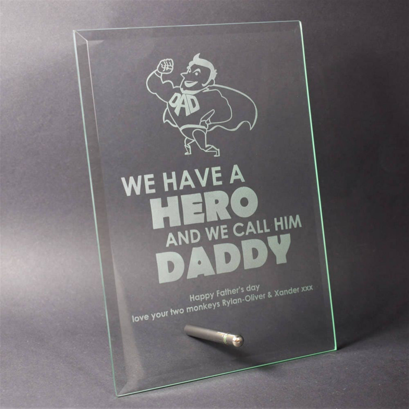 Personalised Father's Day Glass Plaque - Hero Called Dad