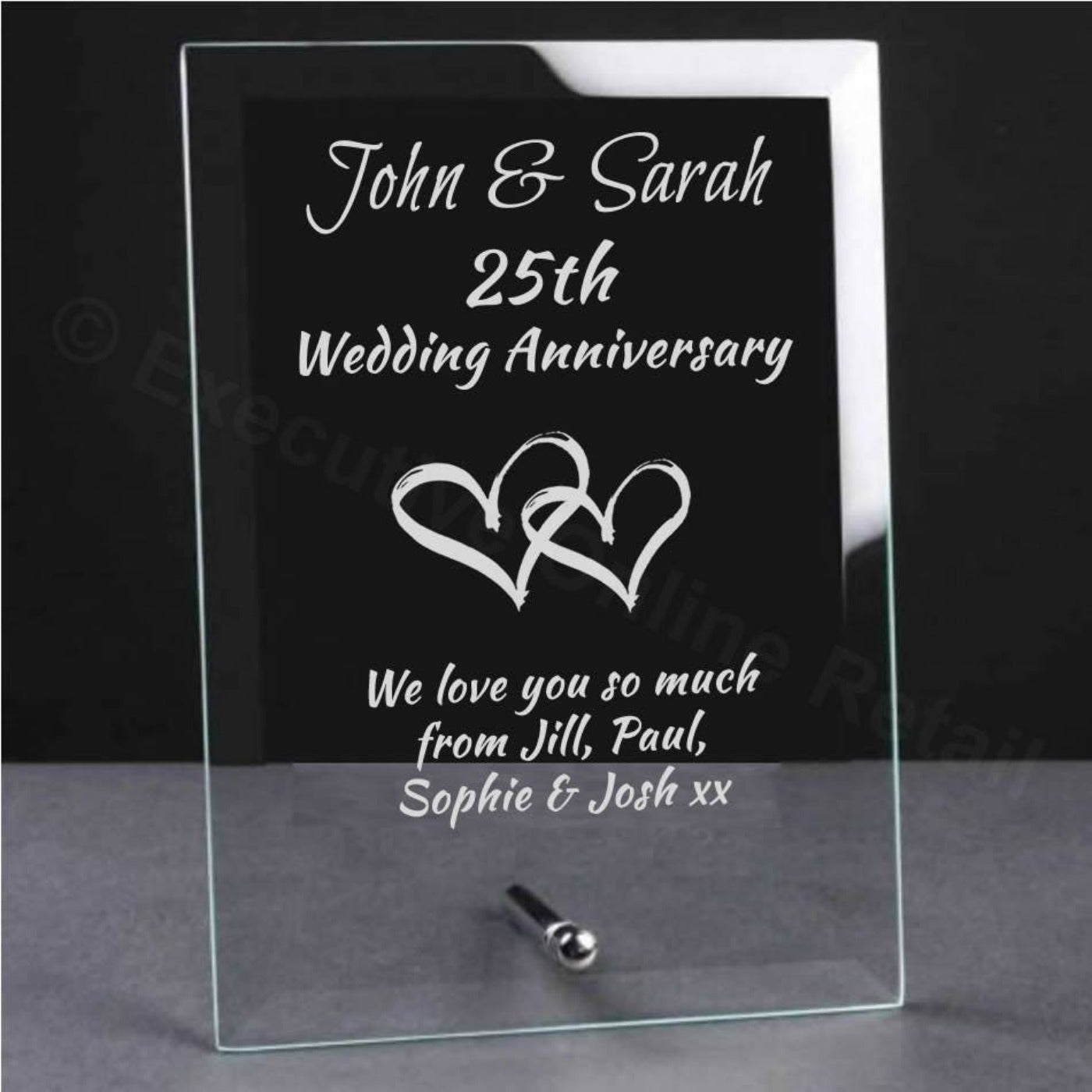 Personalised Glass Plaque - Wedding Anniversary Hearts 