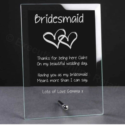 Engraved Wedding Glass Plaque - Bridesmaids, Maid of Honour