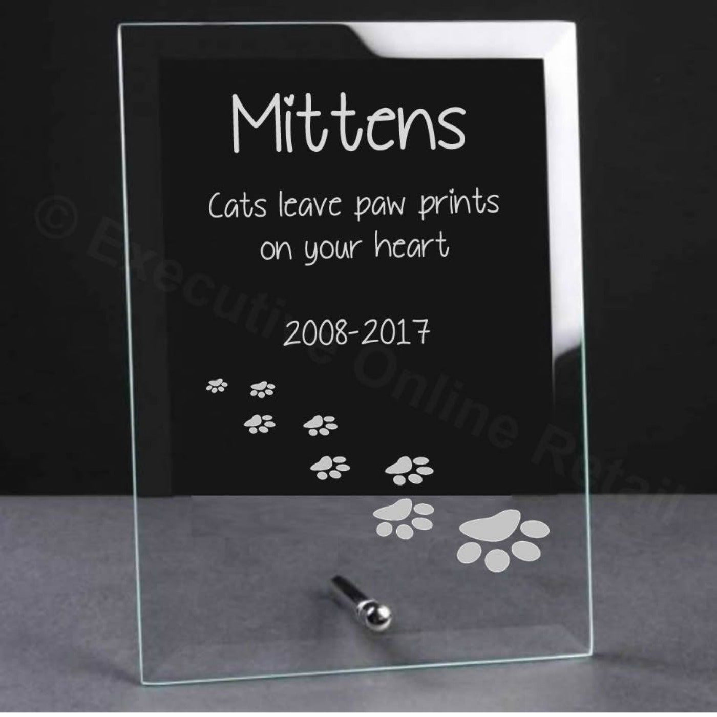 Engraved Glass Pet Remembrance Memorial Plaque - Cat