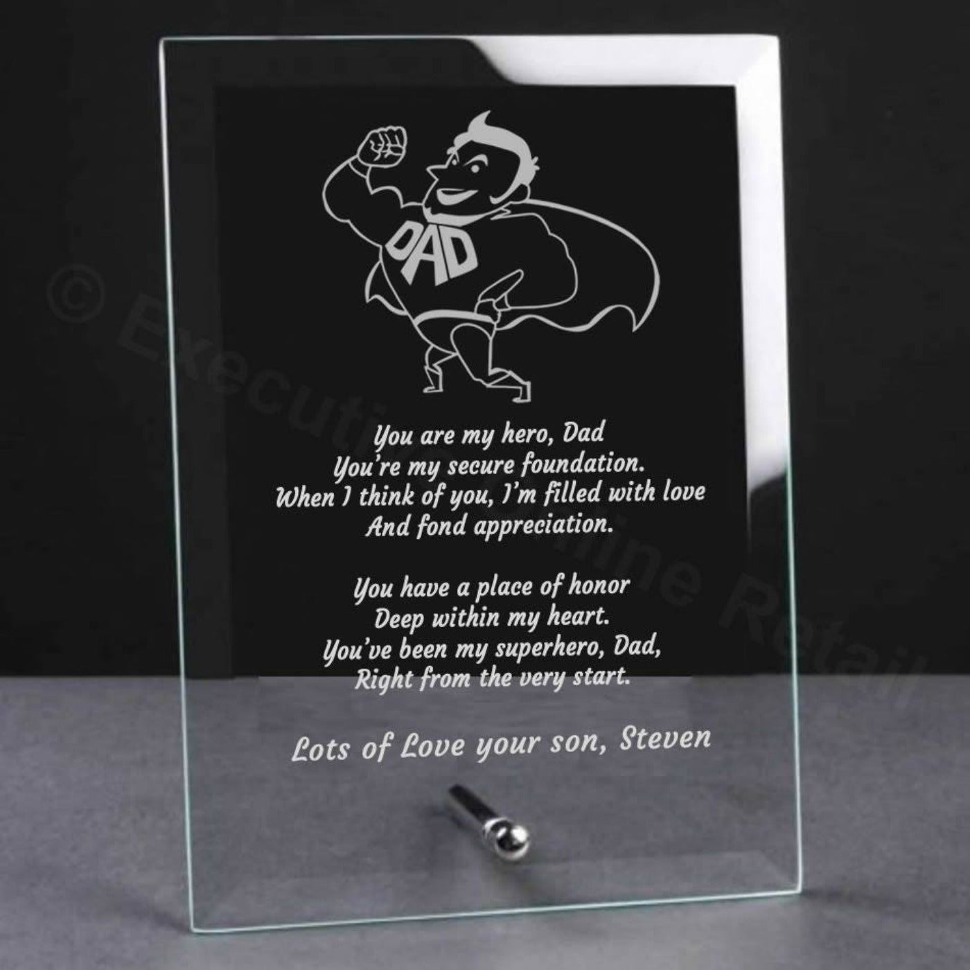 Personalised Father's Day Glass Plaque - Dad Hero