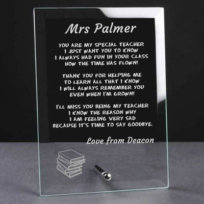 Engraved Teacher Thank You Glass Plaque - Special Teacher