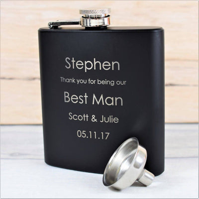 Personalised Best Man Thank You Black Hip Flask