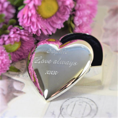 Engraved Silver Plated Trinket Box - Heart