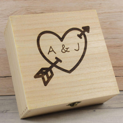 Personalised, Engraved Wooden Keepsake Box - Couples Initials with Heart