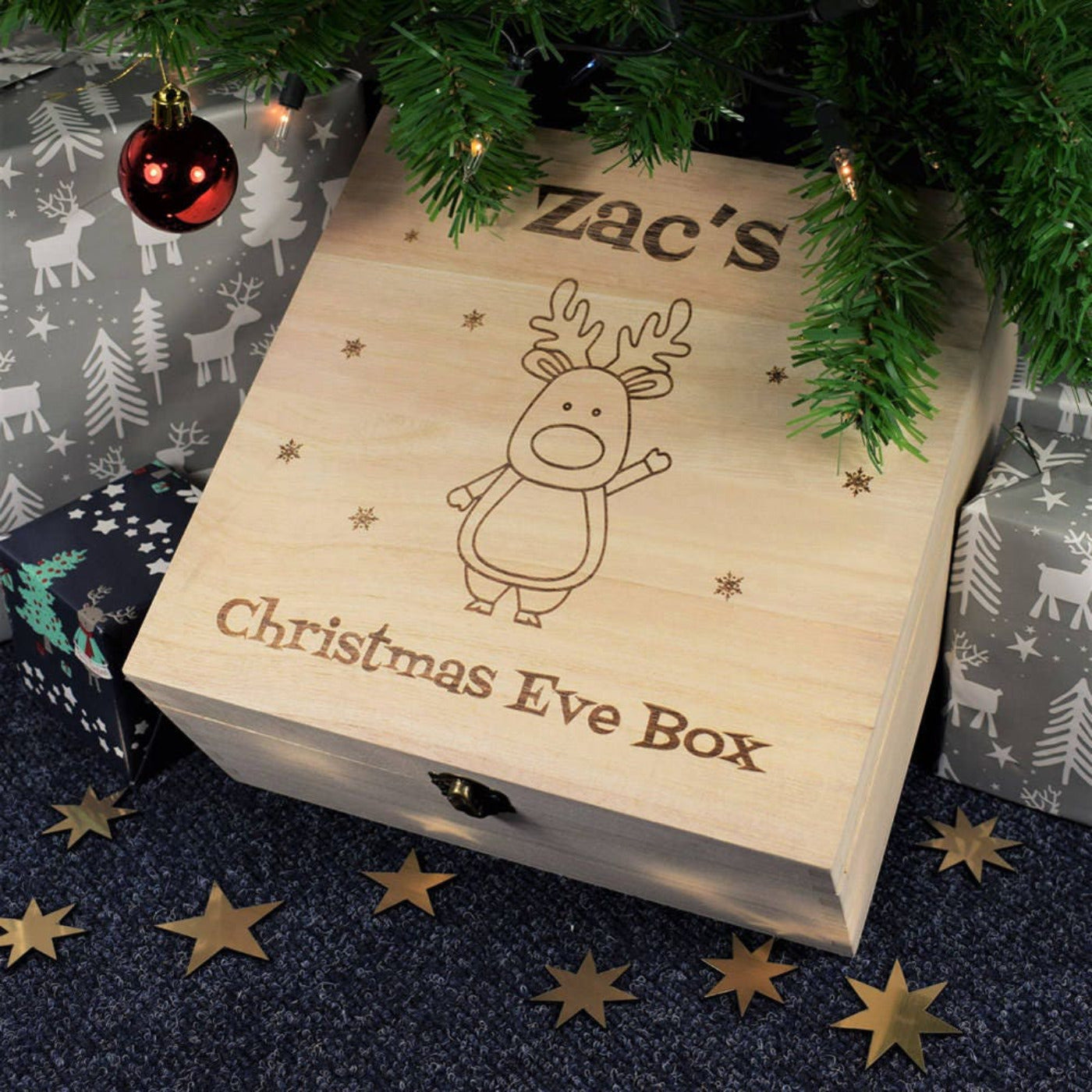 Personalised, Engraved Wooden Christmas Eve Box - Rudolph the Reindeer