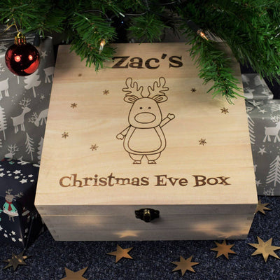 Personalised, Engraved Wooden Christmas Eve Box - Rudolph the Reindeer