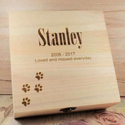 Personalised Pet Remembrance Box With Paws Design - Dog Or Cat Memorial Box