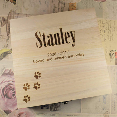 Personalised Pet Remembrance Box With Paws Design - Dog Or Cat Memorial Box