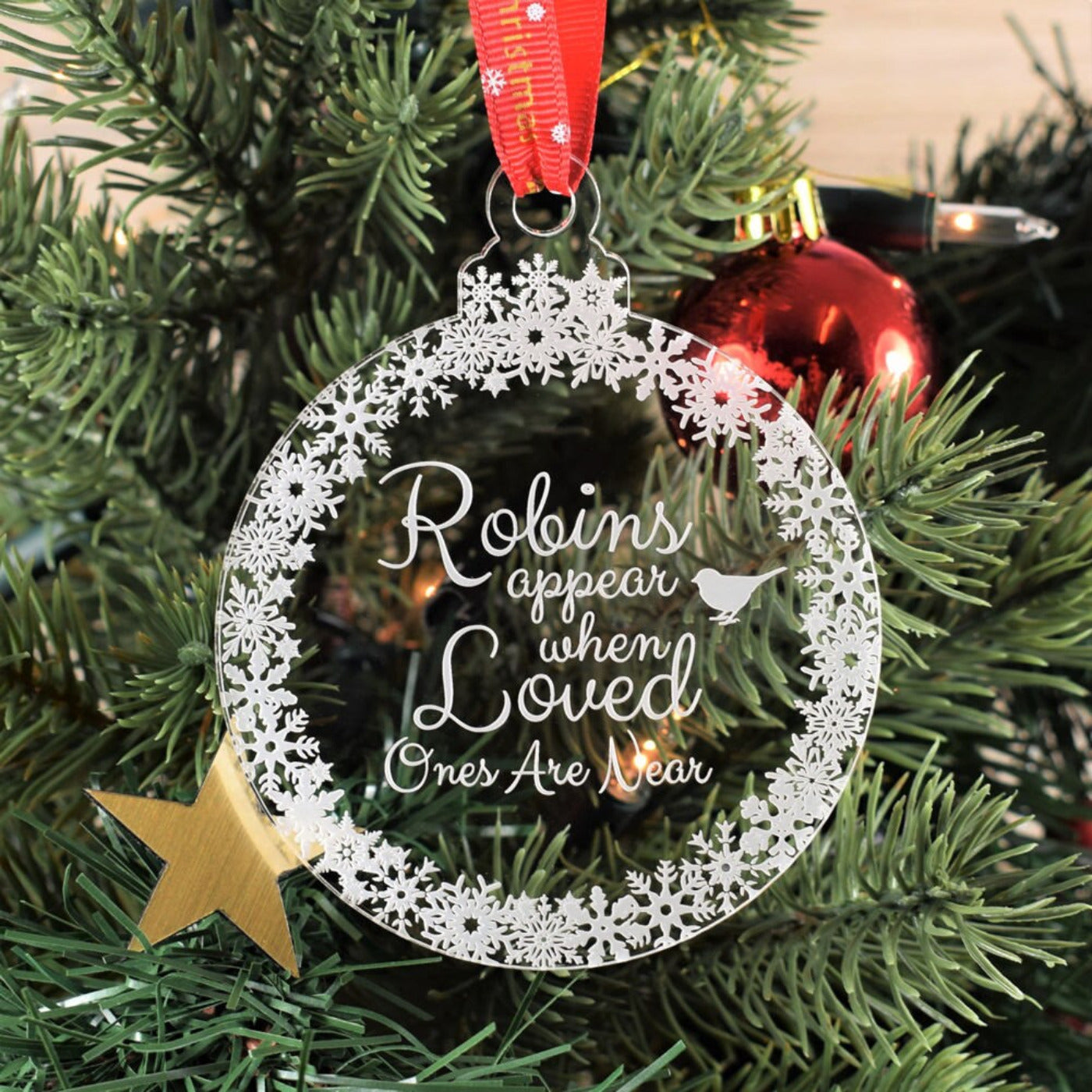 Personalised, Engraved Christmas Tree Bauble - Robins Appear When Loved Ones Are Near, Christmas Decorations, Memorial Baubles, Xmas Baubles