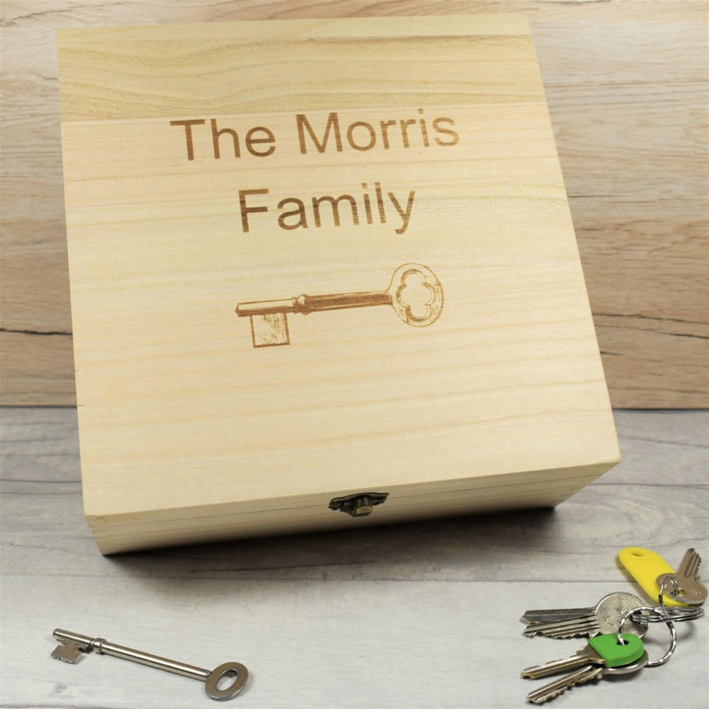 Personalised, Engraved Wooden Key Box - Family Key Box
