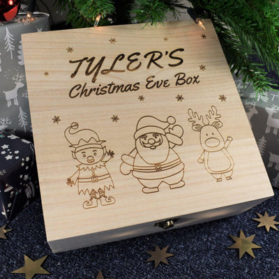 Personalised, Engraved Wooden Christmas Eve Box - Christmas Characters