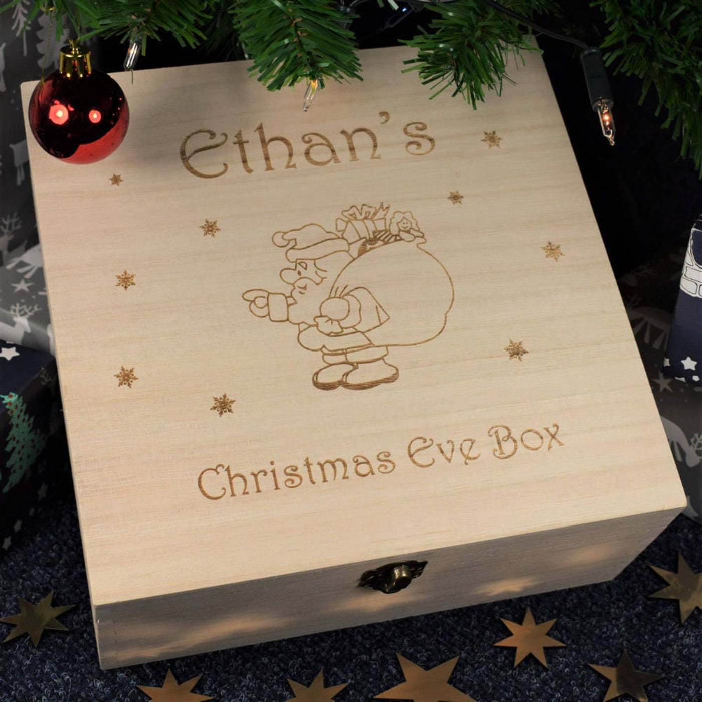 Personalised, Engraved Wooden Christmas Eve Box - Santa Design