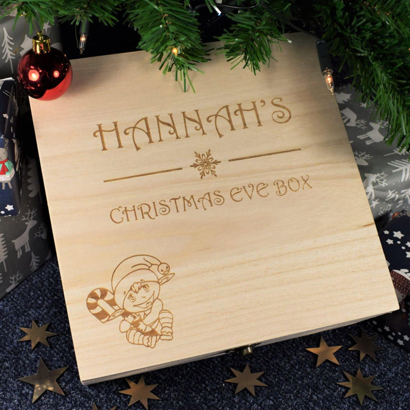 Personalised, Engraved Wooden Christmas Eve Box - Elf