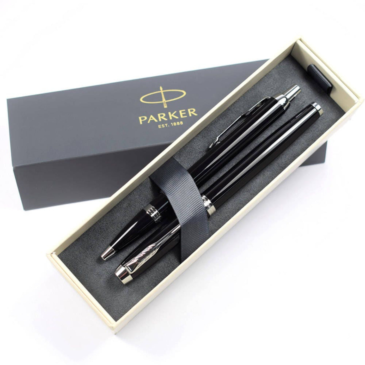 Engraved Parker IM Black & Chrome Rollerball and Ballpoint Set