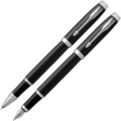 Engraved Parker IM Black & Chrome Rollerball and Fountain Pen Set