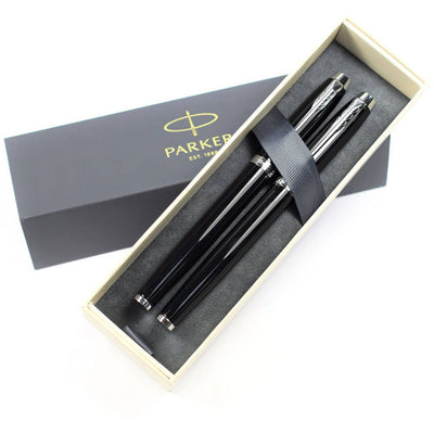 Engraved Parker IM Black & Chrome Rollerball and Fountain Pen Set