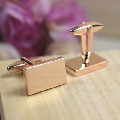 Men's Personalised Rose Gold Rectangle Cufflinks - Wedding, Father Of The Bride