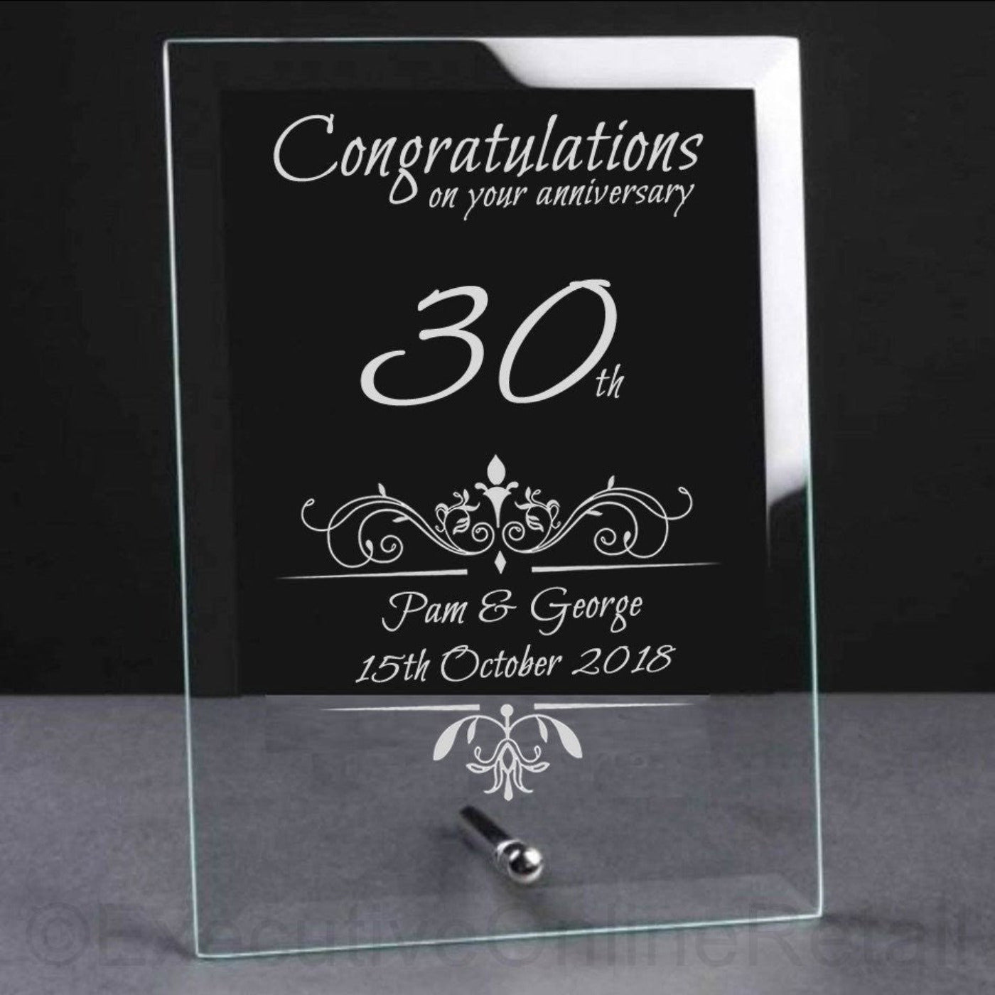 Personalised Glass Plaque - Wedding Anniversary Flourish