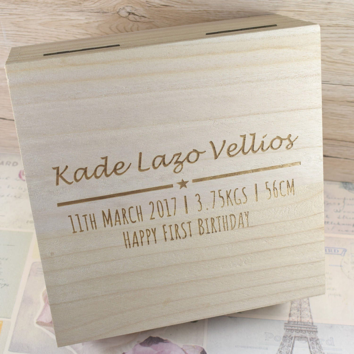 Personalised New Baby Keepsake Box - Engraved Wooden Box