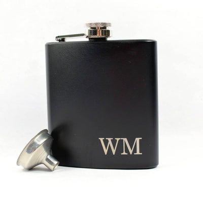 Personalised Black Wedding Hip Flask Initials Design