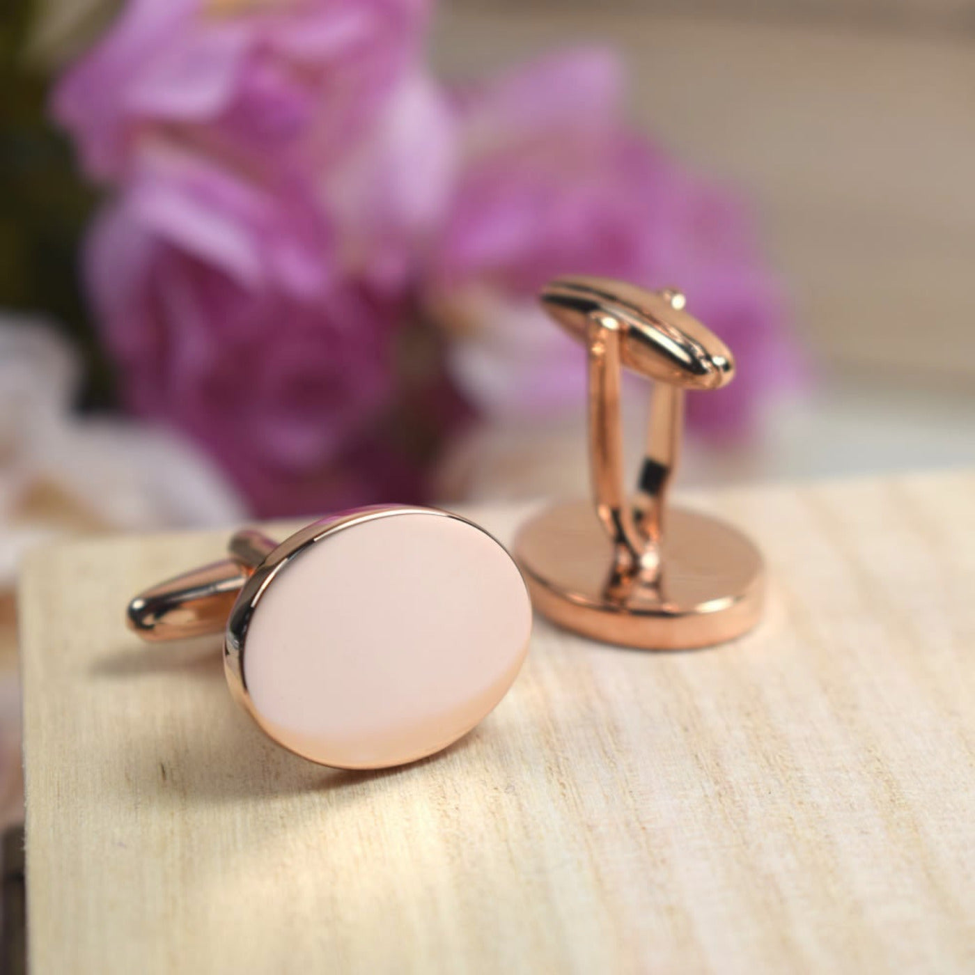 Personalised Rose Gold Oval Cufflinks - Wedding, Initial