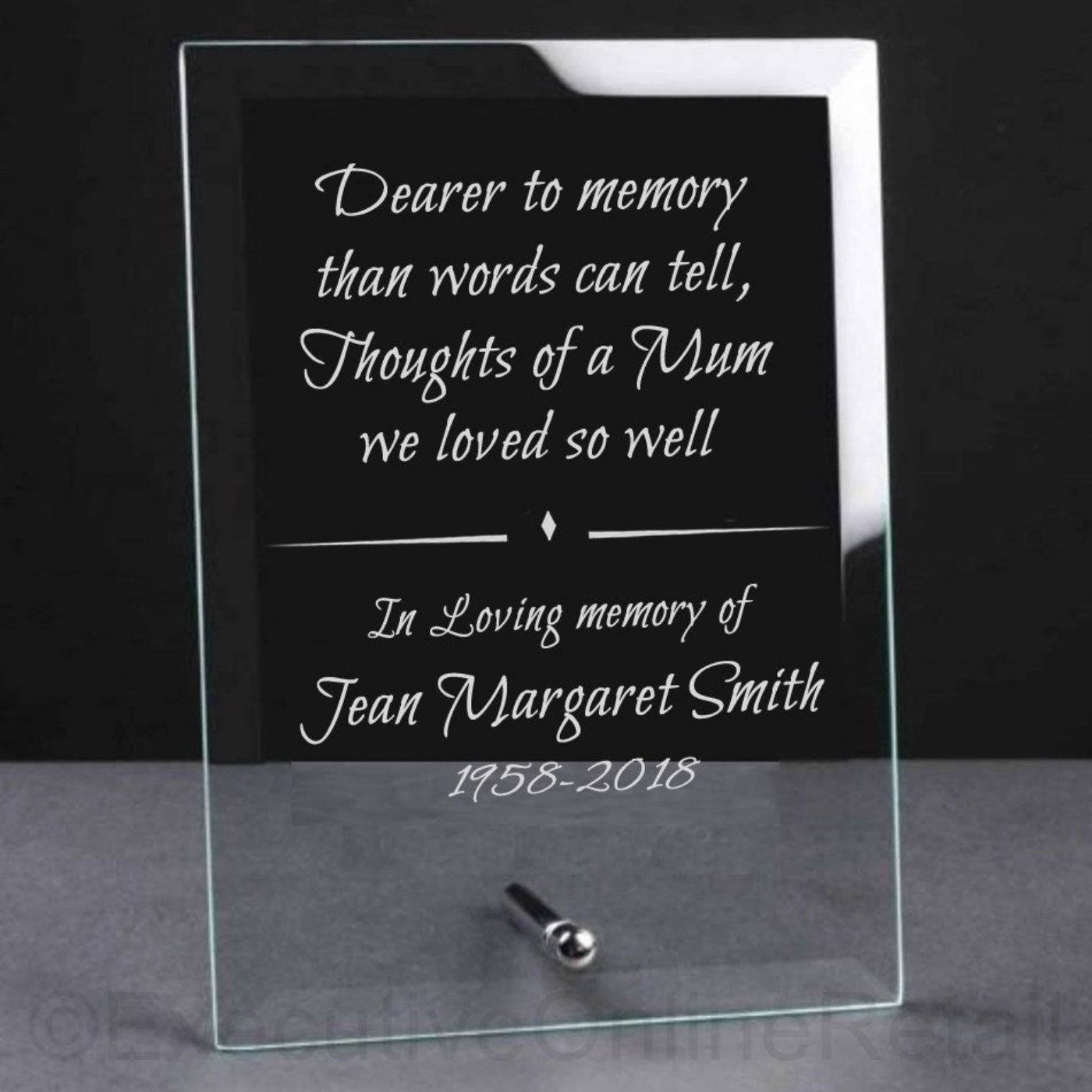 Personalised Glass Memorial Plaque - In Loving Memory of Mum