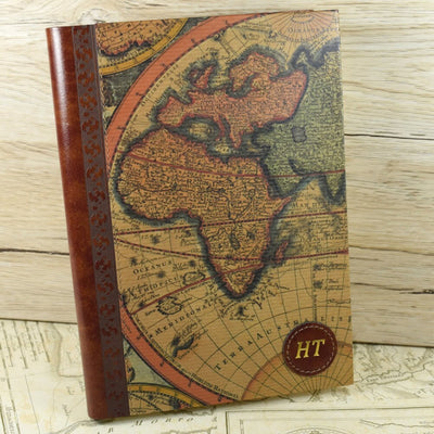 Embossed Large World Map Genuine Leather Journal