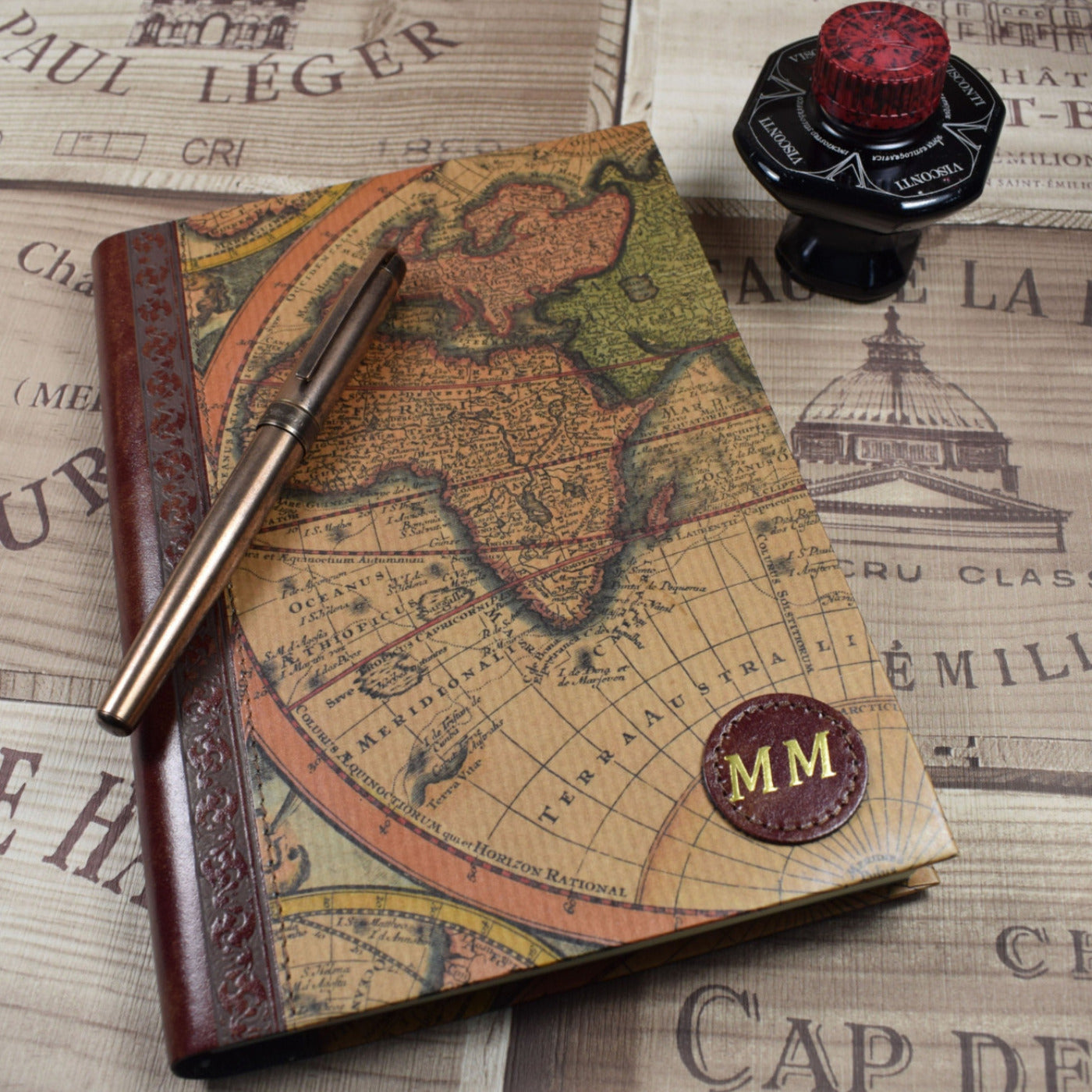 Embossed Large World Map Genuine Leather Journal
