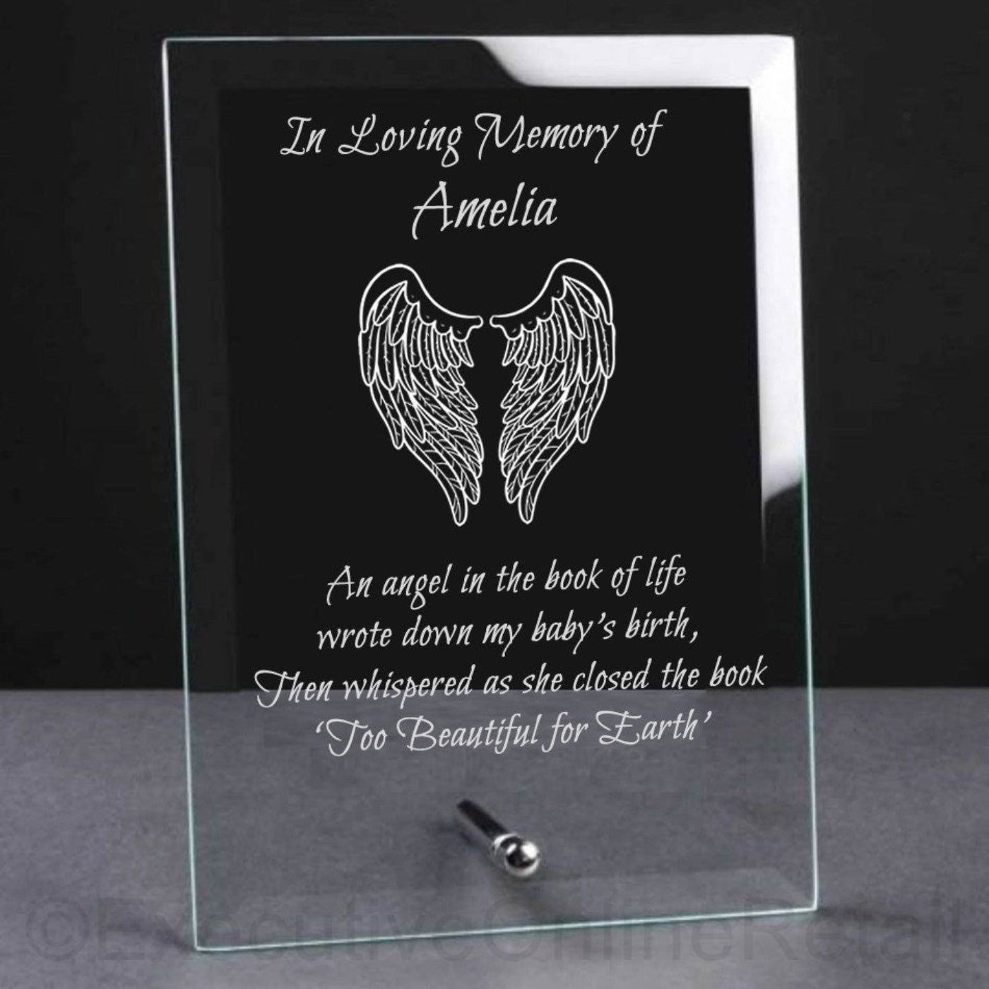Engraved Glass Remembrace Plaque for Baby Memorial