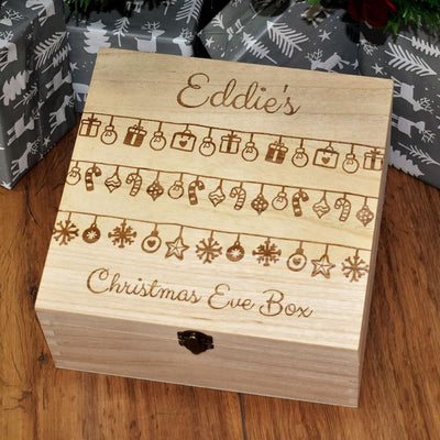 Personalised, Engraved Wooden Christmas Eve Box - Christmas Baubles
