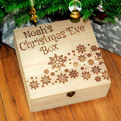Personalised, Engraved Wooden Christmas Eve Box - Snowflakes