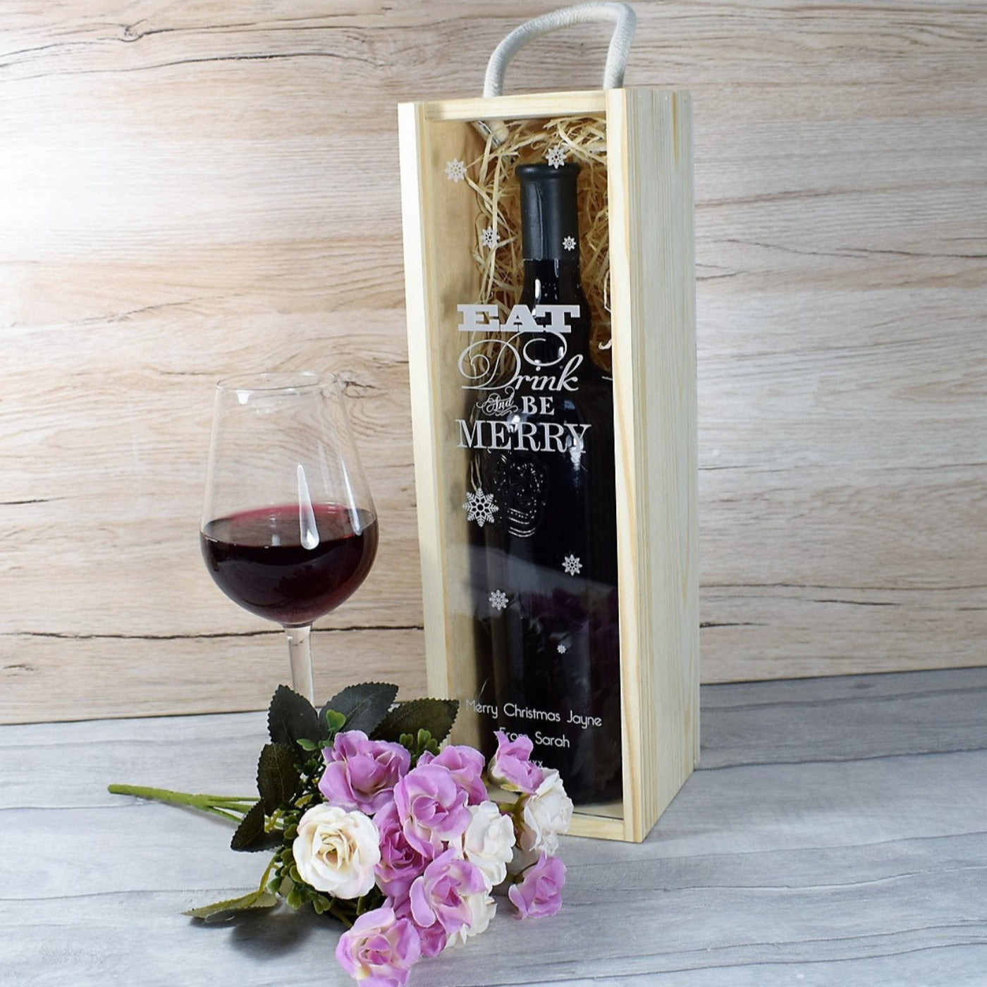 Personalised Wine Box With Clear Lid - Eat Drink & Be Merry