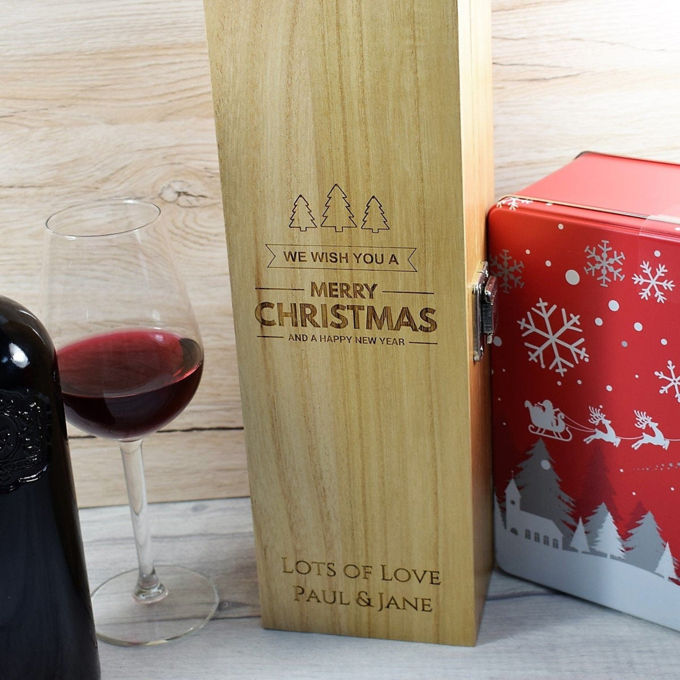 Personalised Christmas Wine Box - Snowy Trees