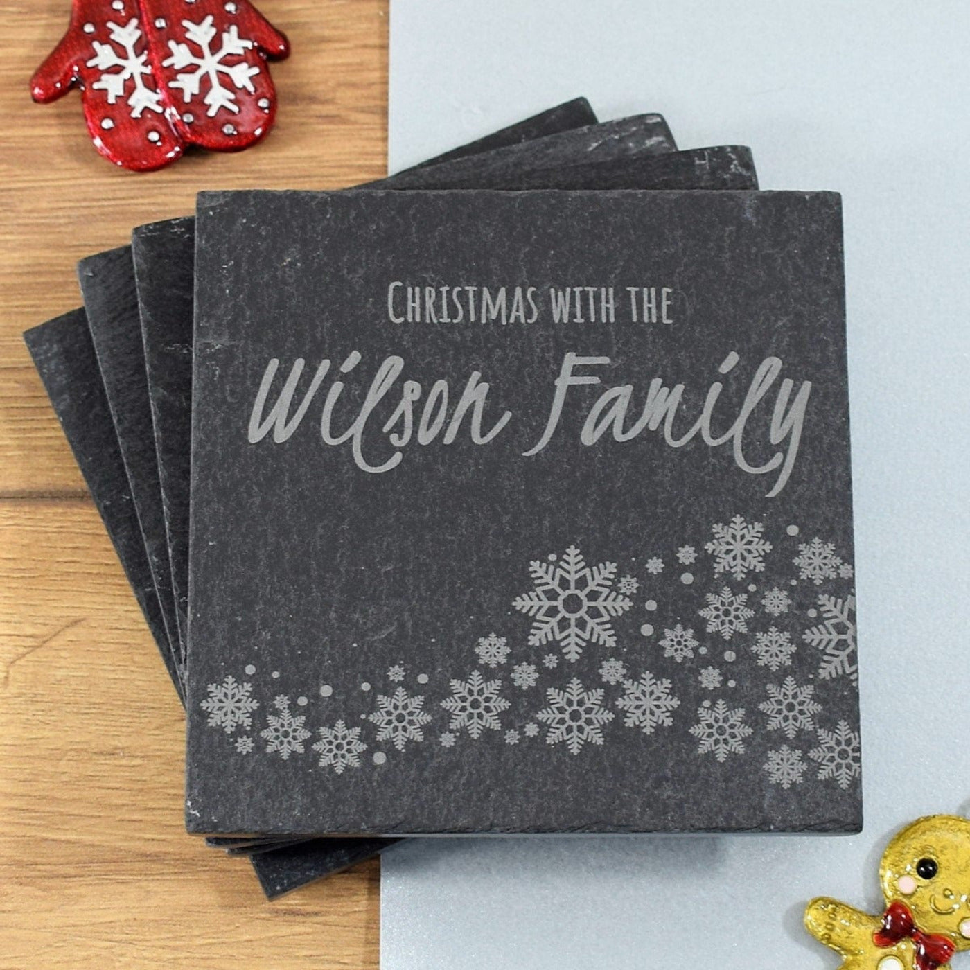 Personalised Slate Coasters - Christmas Snowflakes