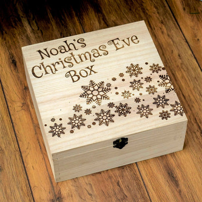 Personalised, Engraved Wooden Christmas Eve Box - Snowflakes
