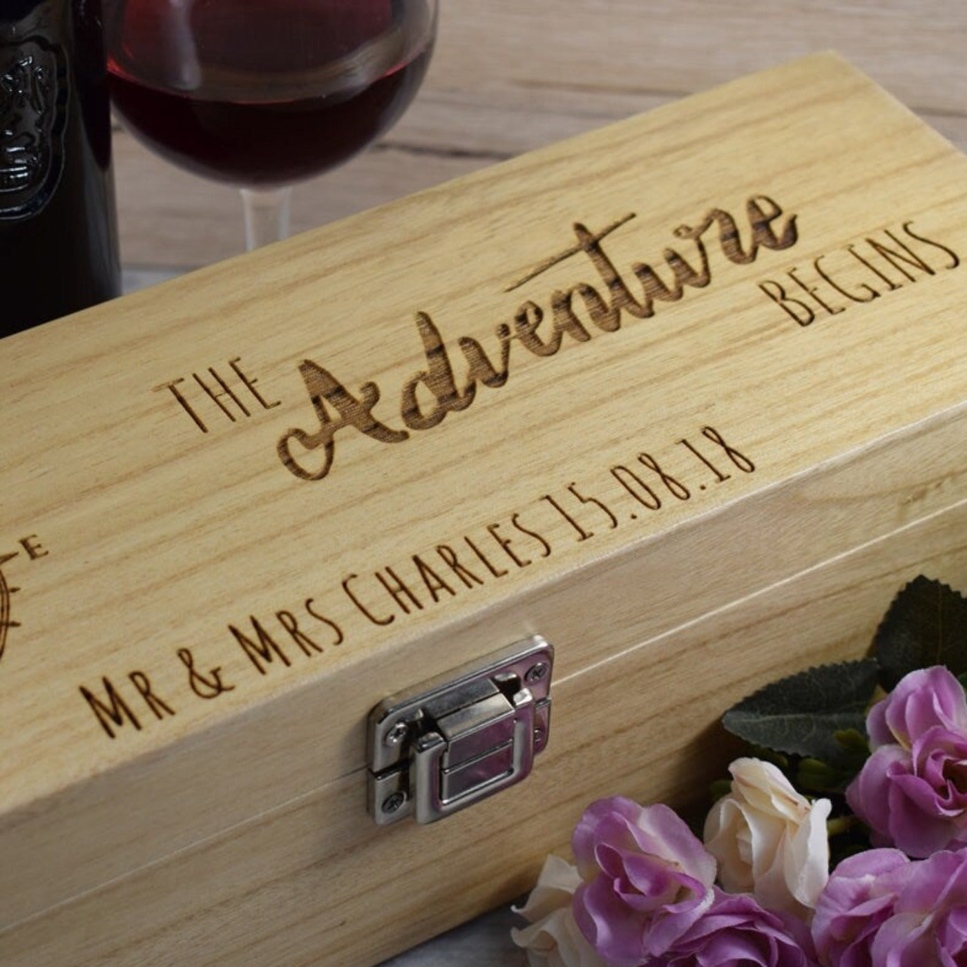 Personalised Wedding Wine Box - The Adventure Begins