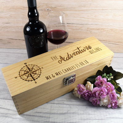 Personalised Wedding Wine Box - The Adventure Begins